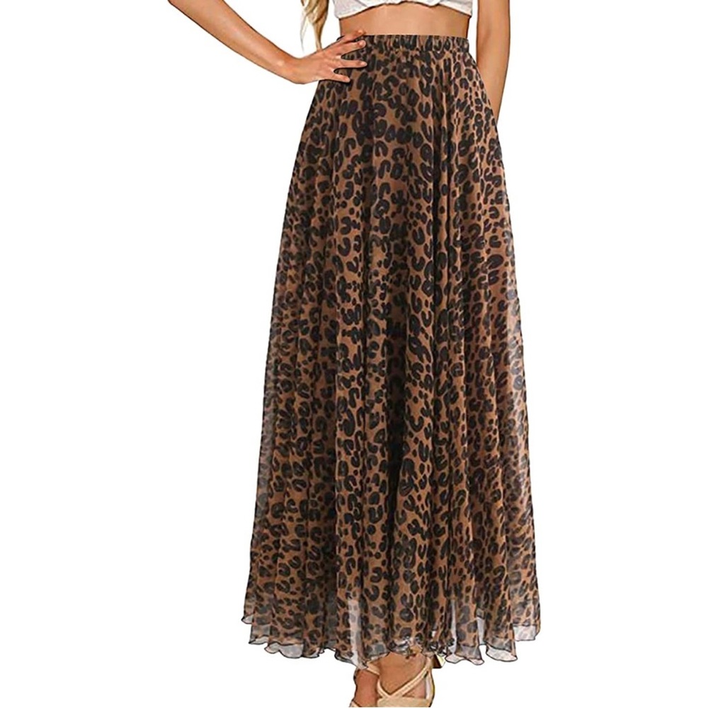 L'VOW Women's Elastic Leopard Print Maxi Skirt
